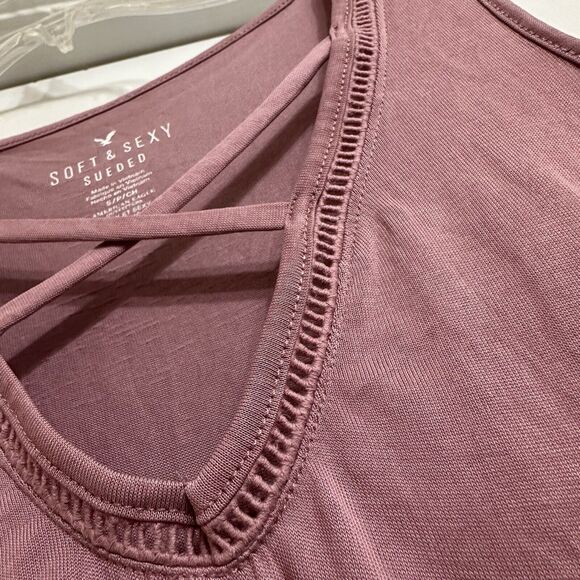 AMERICAN EAGLE Criss-Cross Soft & Sexy Sueded Tank, Blush Pink, MODAL, Sm - Picture 4 of 9